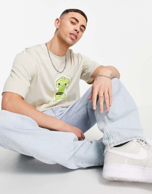 Only & Sons oversize t-shirt with Venus head chest print in beige