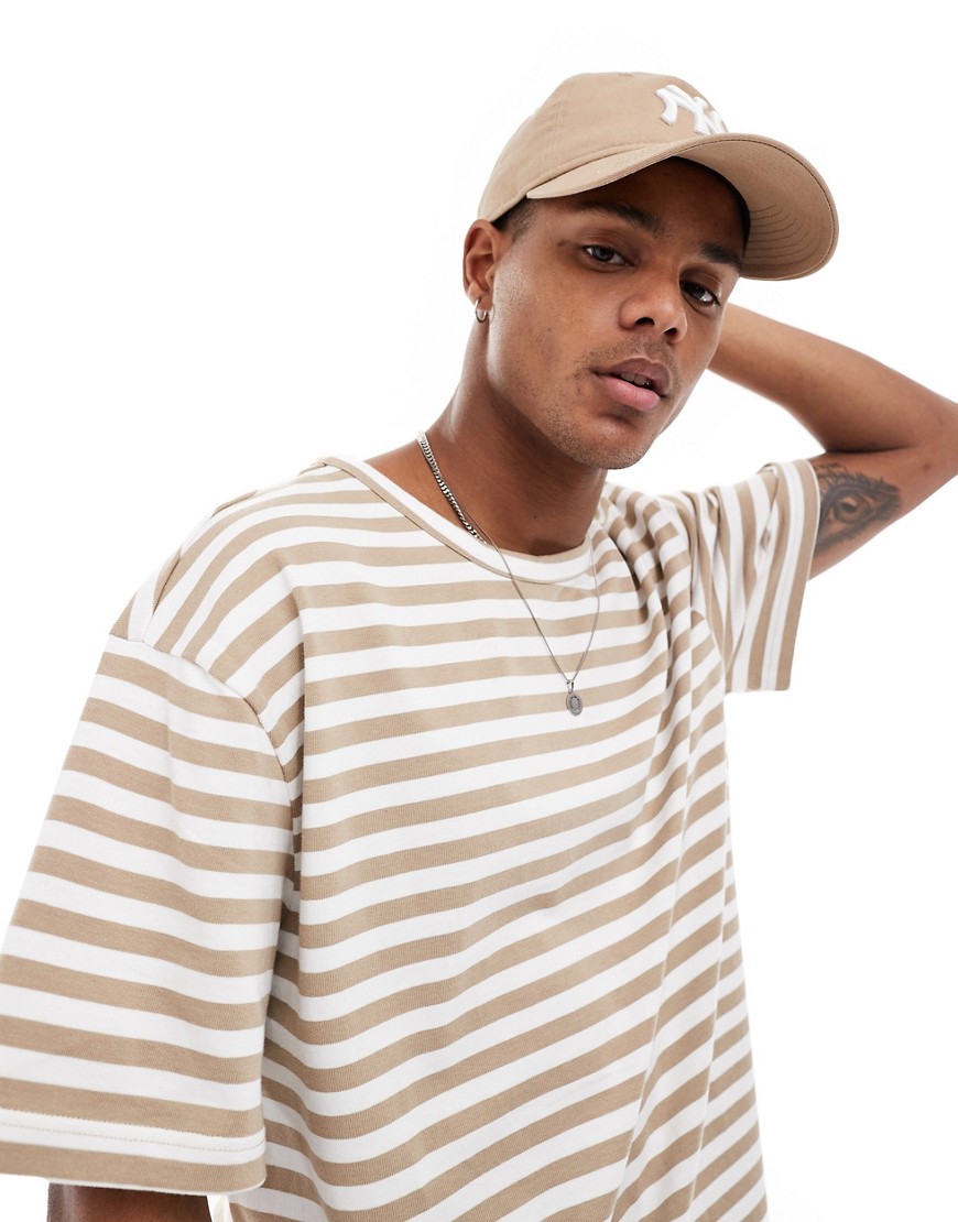 ONLY & SONS oversize t-shirt with white & beige stripe