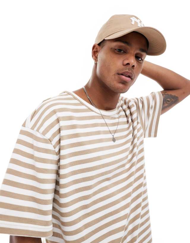 ONLY & SONS - oversize t-shirt with white & beige stripe