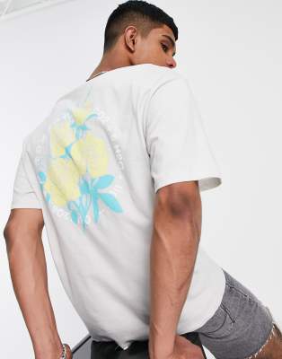 Only & Sons Oversize Tshirt With Yellow Roses Back Print In Graygrey ModeSens