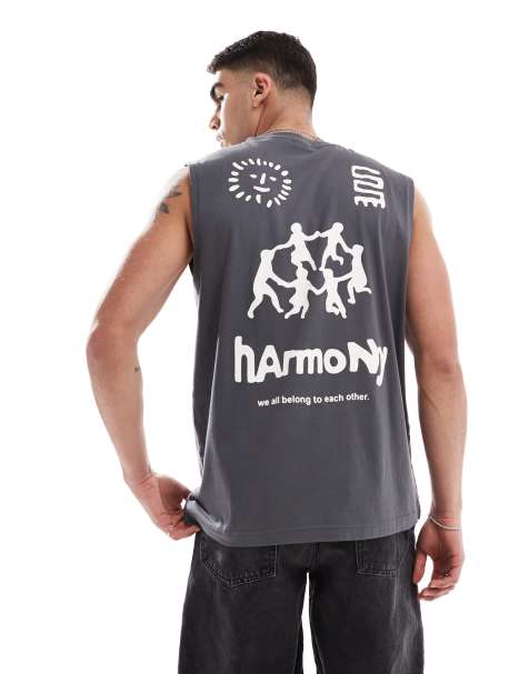 ONLY & SONS oversize tank top with harmony back print in charcoal - view 1