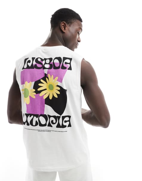 ONLY & SONS oversize tank top with Lisbon back print in white - view 1