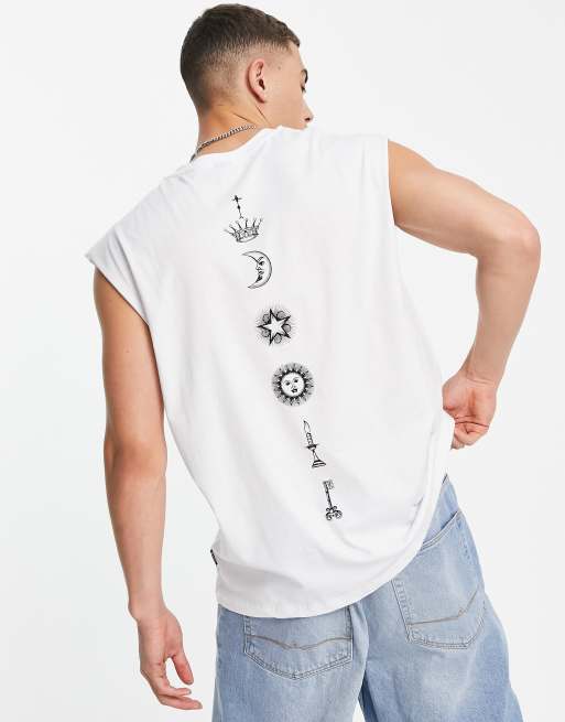 Only & Sons oversize tank top with palmistry back print in white