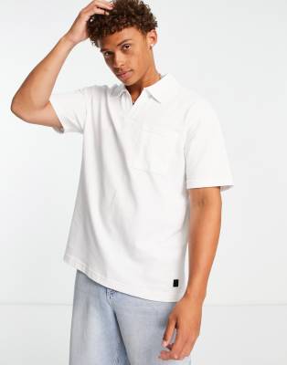 Only & Sons Oversize Textured Revere Polo In White In White