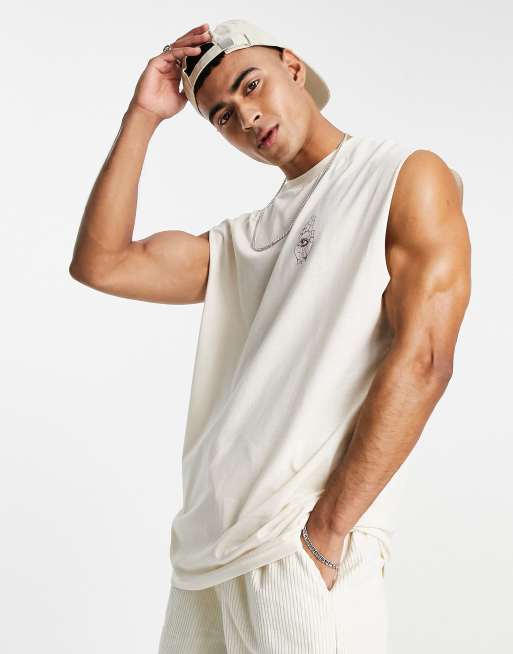 Only & Sons – Oversize-Trägertop in Weiß mit spirituellem Hand-Print auf dem Rücken, 2 von 4