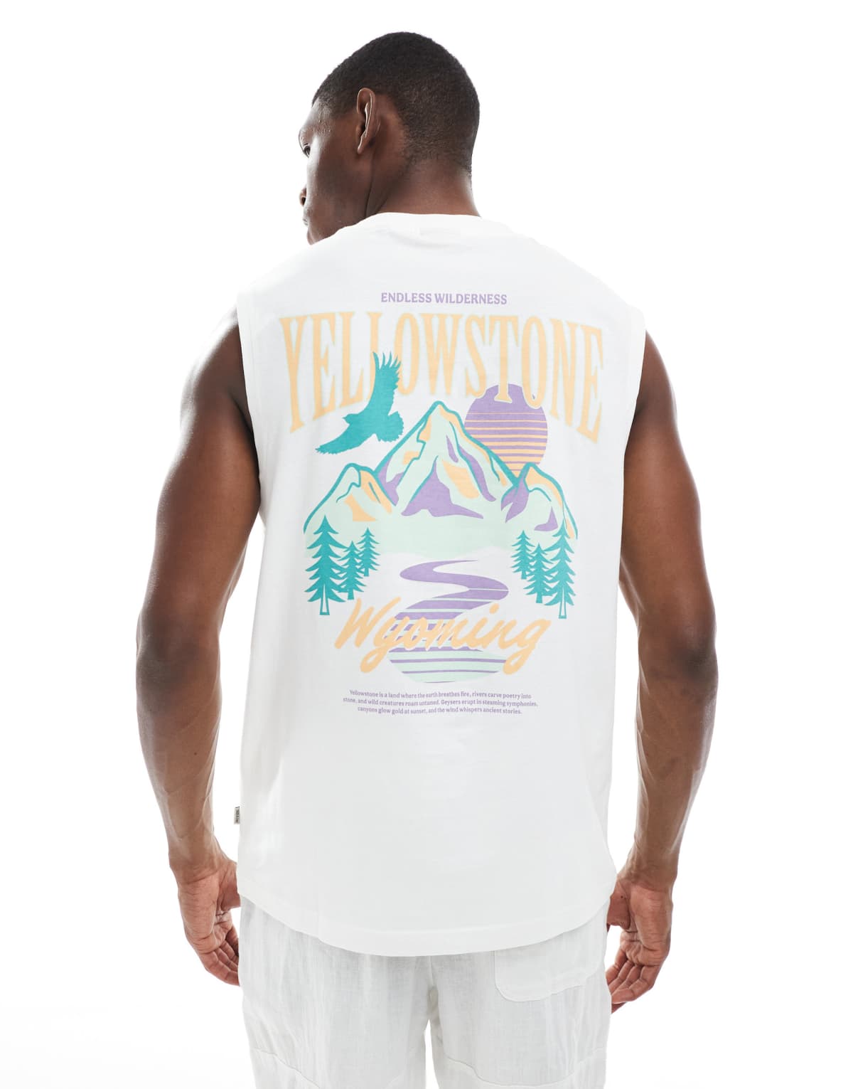 ONLY & SONS oversize vest with Yellowstone back print in white