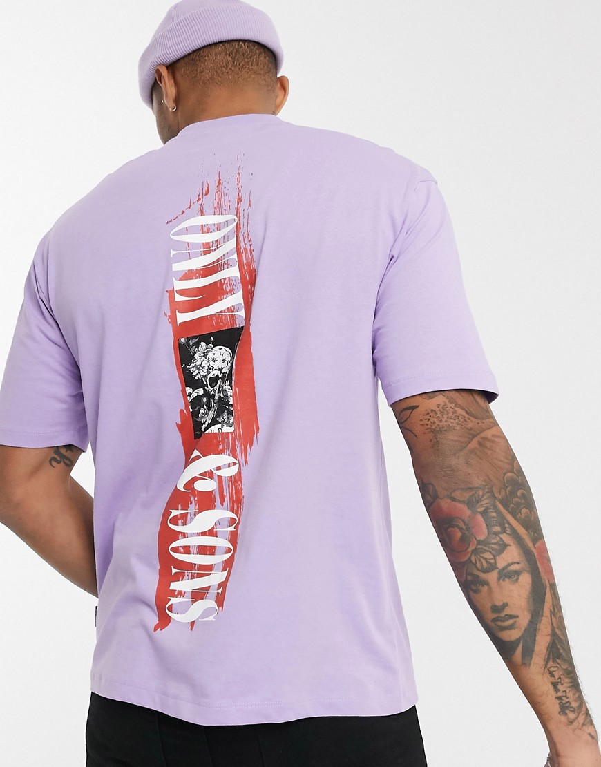 Only & Sons oversized back print t-shirt in lilac-Purple