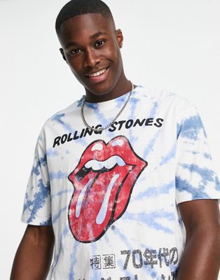 Only & Sons oversized band t-shirt with Rolling Stones print in tie-dye