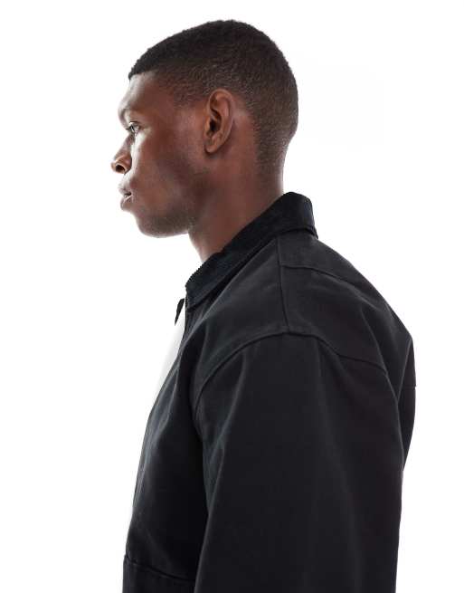 ONLY & SONS - Oversized barn jack van zware stof met corduroy kraagje in zwart, 4 van 5