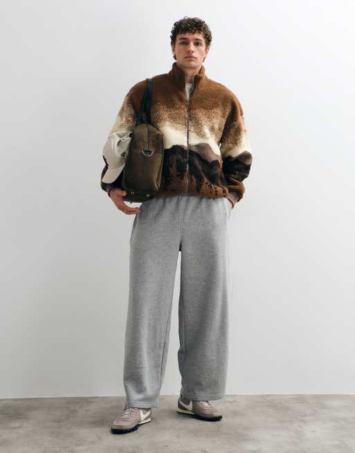 ONLY & SONS oversized bomber fleece with scenic print in brown, 3 of 5
