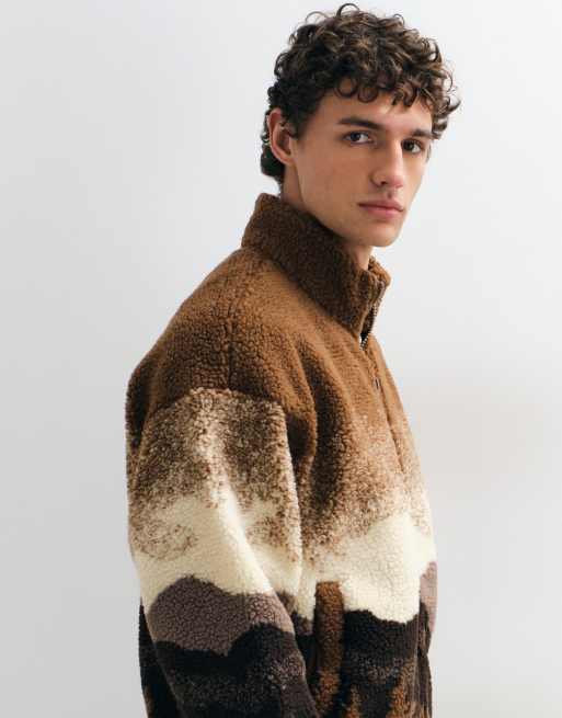 ONLY & SONS oversized bomber fleece with scenic print in brown, 4 of 5