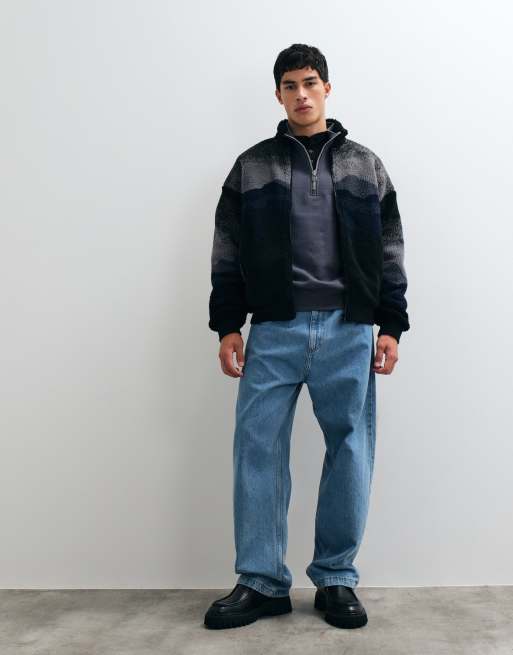 ONLY & SONS oversized bomber fleece with scenic print in navy, 2 of 5