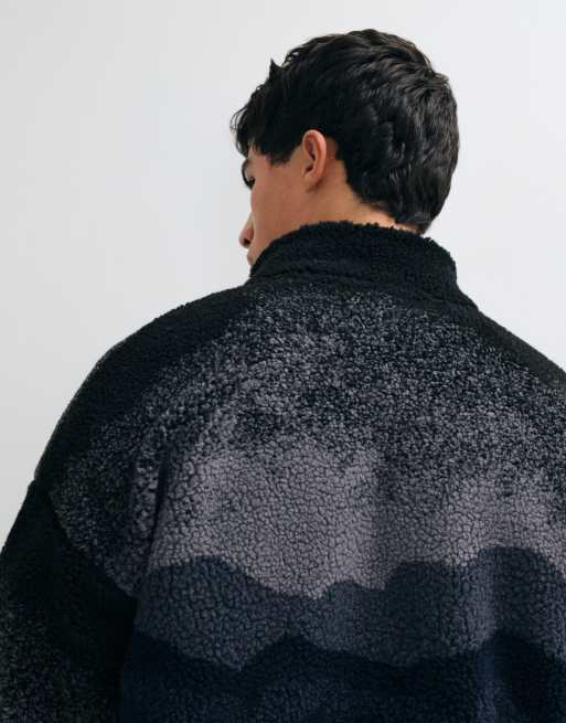 ONLY & SONS oversized bomber fleece with scenic print in navy, 3 of 5