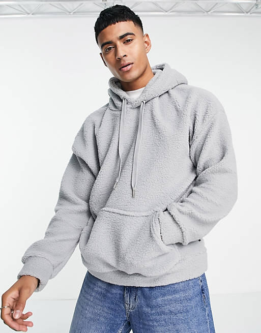 Only & Sons oversized borg teddy hoodie in grey | ASOS