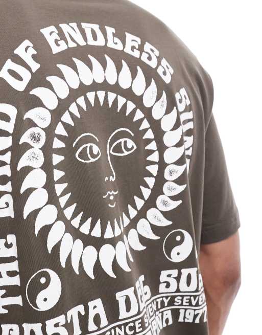 ONLY & SONS - Oversized brun T-shirt med solprint på ryggen, 3 af 4