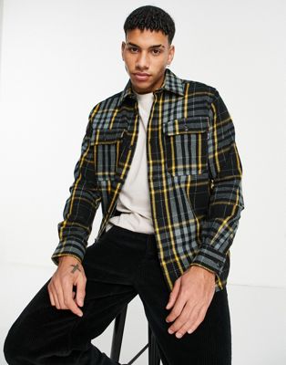 Only & Sons oversized brushed check overshirt in black