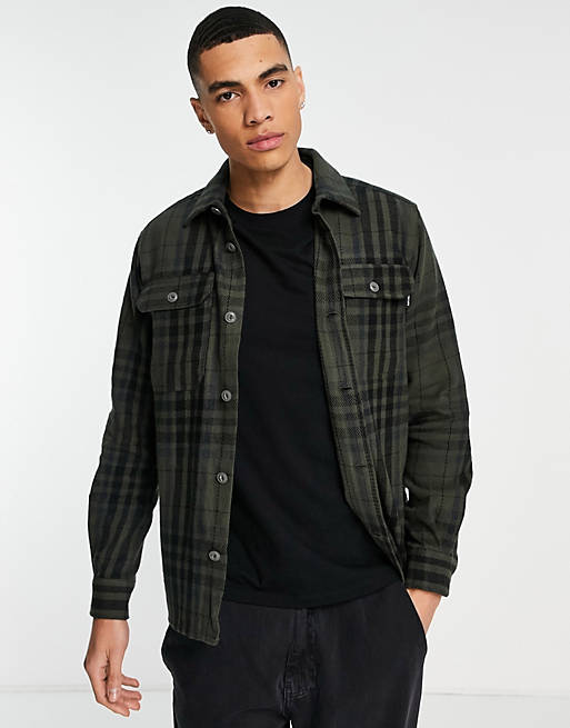 Only & Sons oversized brushed check overshirt in green