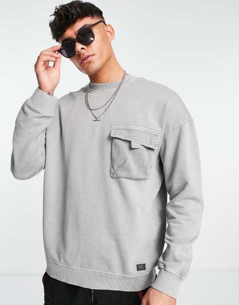 Only & Sons - Oversized cargo-sweatshirt i forvasket grå - view 1