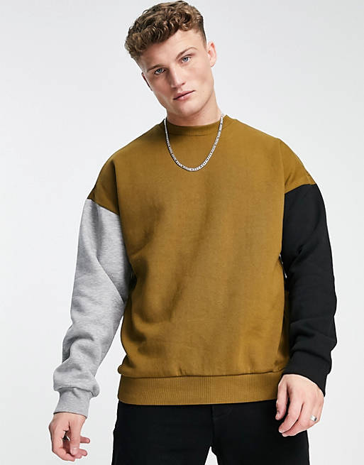 Only & Sons oversized color block sweatshirt in tan | ASOS