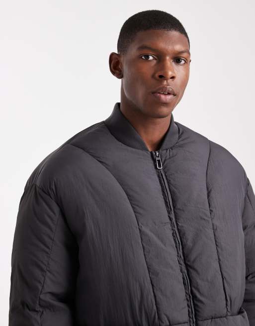 ONLY & SONS oversized concealed pocket puffer in charcoal, 5 of 5