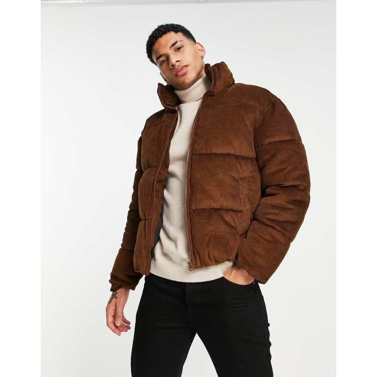 Only Sons oversized cord puffer jacket in brown ASOS