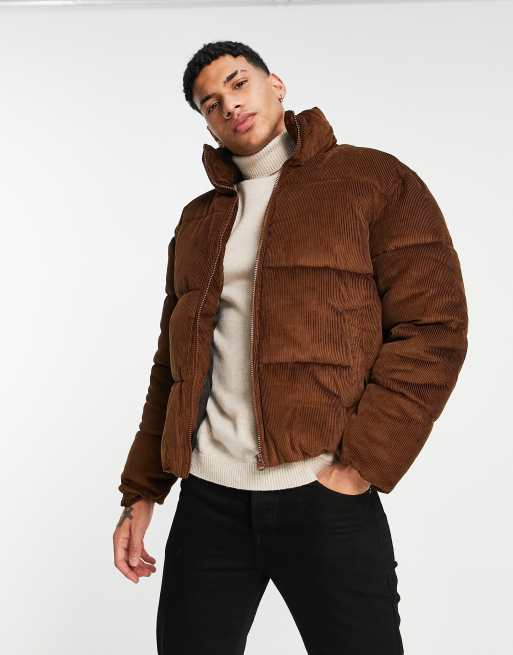 Only & Sons oversized cord puffer jacket in brown | ASOS