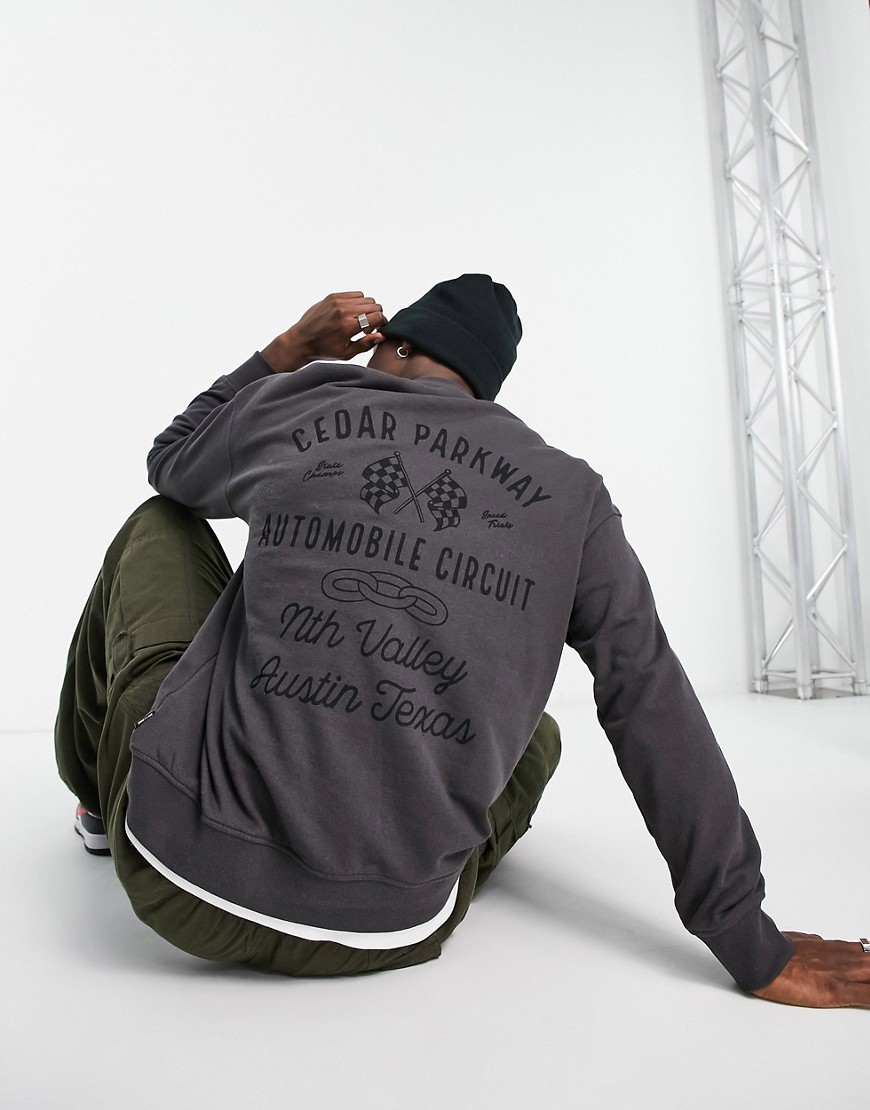 Only & Sons oversized crew neck sweat with racing back print in grey