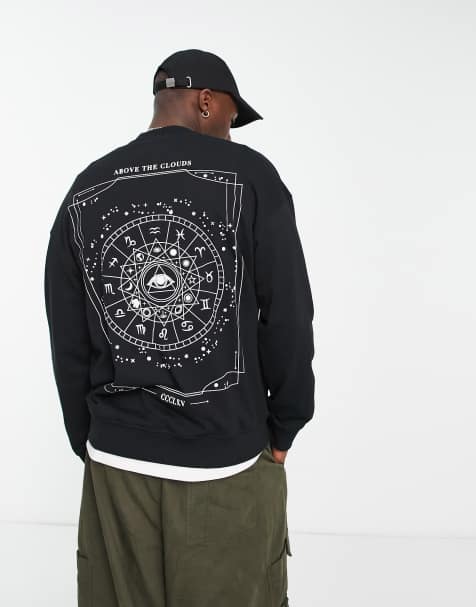 ONLY & SONS oversized crew neck sweat with zodiac back print in black - view 1