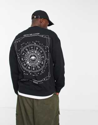 Only & Sons Oversized Crew Neck Sweatshirt With Zodiac Back Print In Black