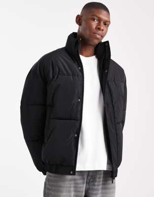 Only & Sons Oversized Cuffed Puffer Jacket In Black