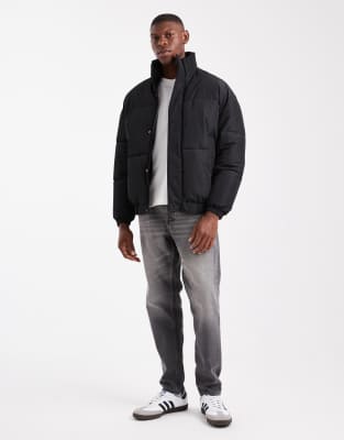 Only & Sons Oversized Cuffed Puffer Jacket In Black