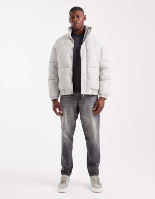 Only & Sons Oversized Cuffed Puffer Jacket In Gray