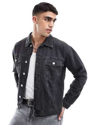 oversized denim jacket in washed gray-Blue