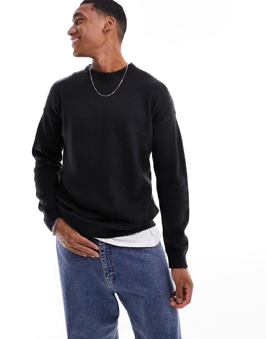 oversized drop shoulder knit sweater in black