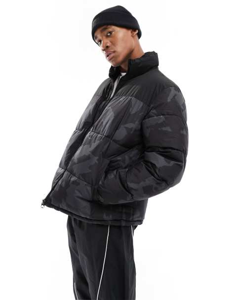 Only & Sons - Oversized dynejakke med print i sort i firkantet pasform - view 1