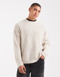 [ONLY & SONS] ONLY & SONS oversized fisherman rib knit jumper in stone-White S Silver Lining