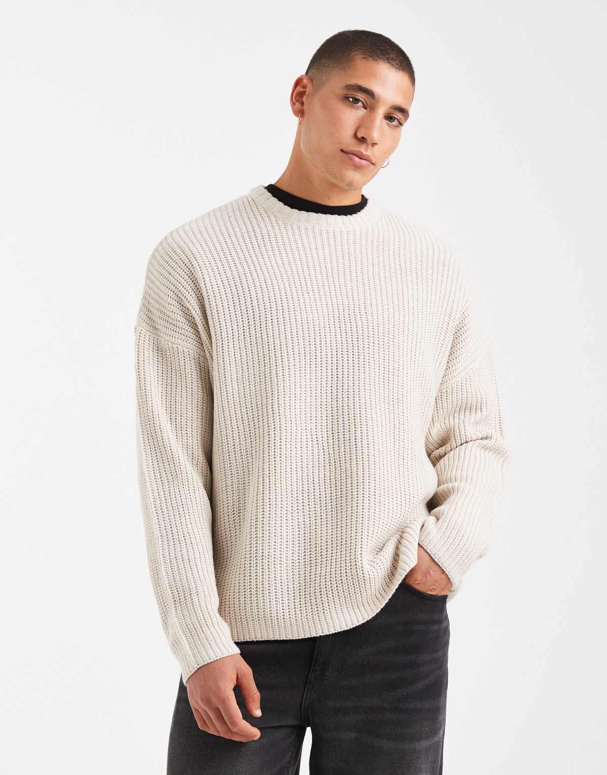 ONLY & SONS oversized fisherman rib knit jumper in stone
