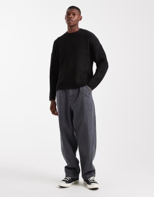 Only & Sons Oversized Fisherman Rib Knit Sweater In Black