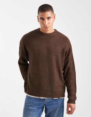 Only & Sons Oversized Fisherman Rib Knit Sweater In Brown