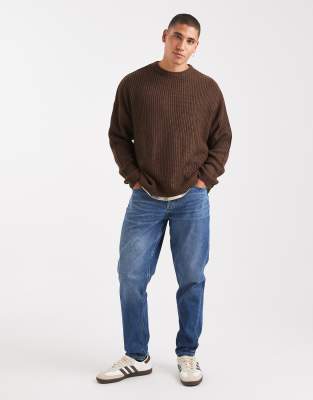 Only & Sons Oversized Fisherman Rib Knit Sweater In Brown