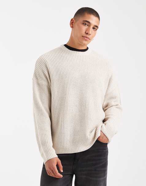 ONLY & SONS oversized fisherman rib knit sweater in stone - view 1