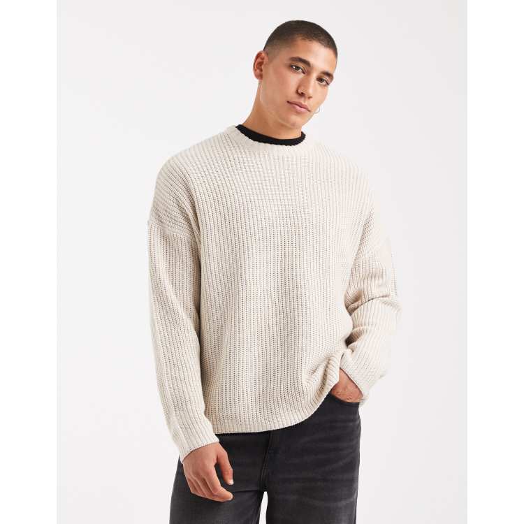 ONLY & SONS oversized fisherman rib knit sweater in stone | ASOS