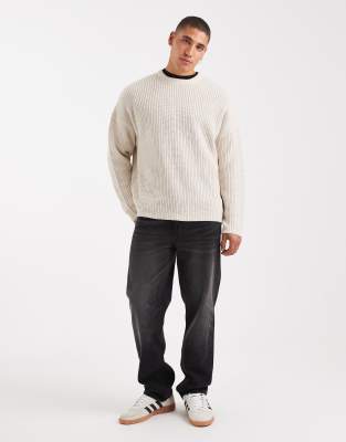 Only & Sons Oversized Fisherman Rib Knit Sweater In Neutral