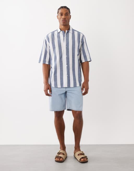 ONLY & SONS oversized fit cotton shirt in blue stripes, 2 of 5
