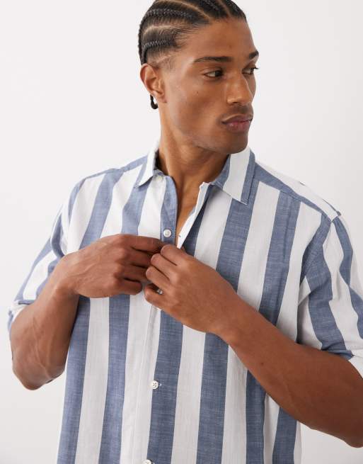 ONLY & SONS oversized fit cotton shirt in blue stripes, 3 of 5