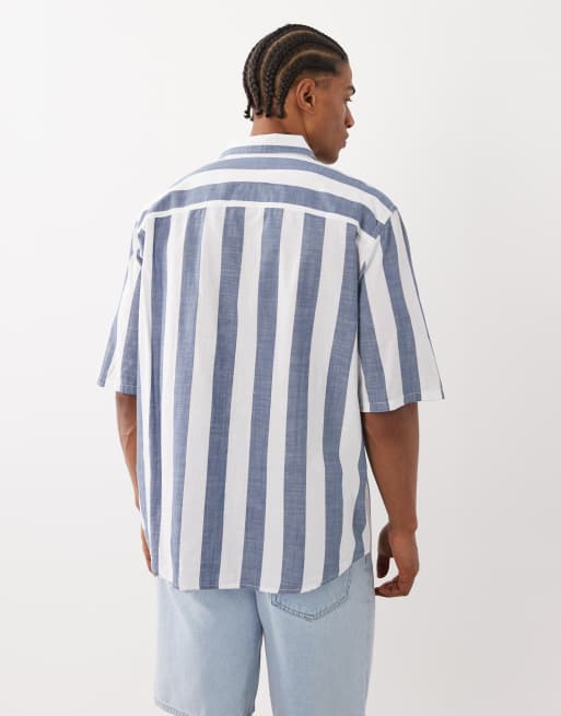 ONLY & SONS oversized fit cotton shirt in blue stripes, 5 of 5