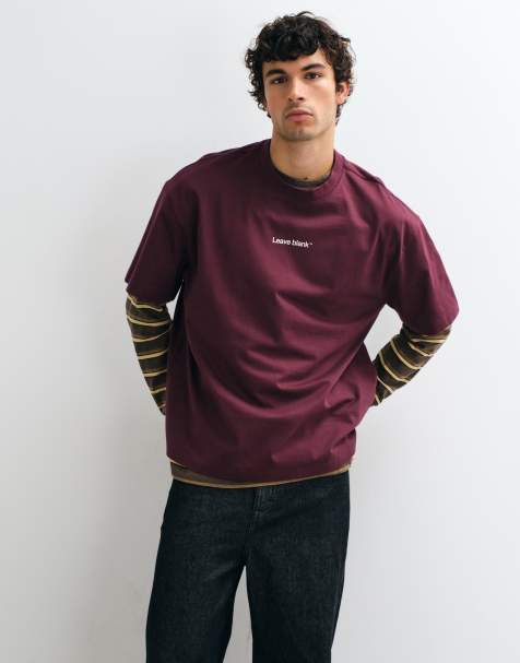 ONLY & SONS oversized fit T-shirt med leave blank-print i burgundy - view 1