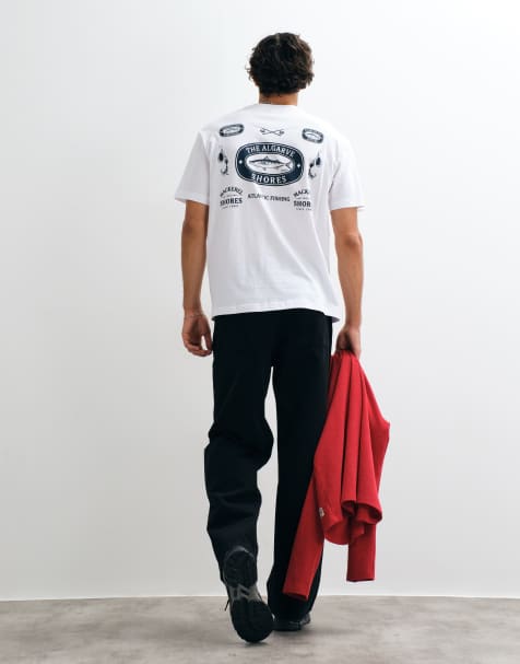 ONLY & SONS oversized fit t-shirt with Algarve Shores print in white - view 1
