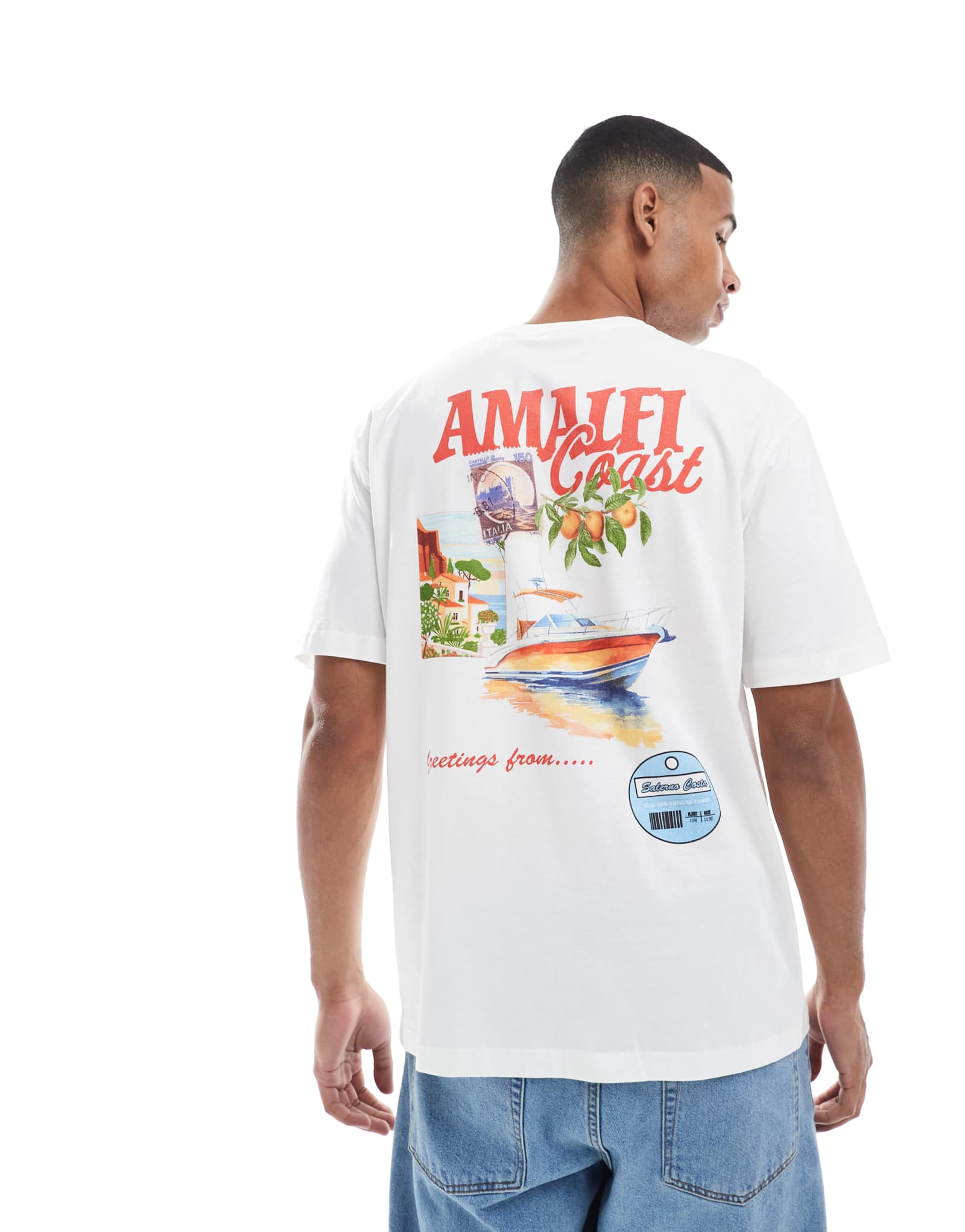 Футболка ONLY &SONS большого размера с принтом Amalfi на спине белого цвета