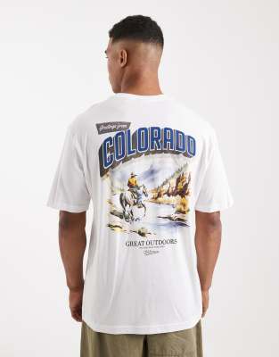 Only & Sons Oversized Fit T-shirt With Colorado Back And Front Prints In White